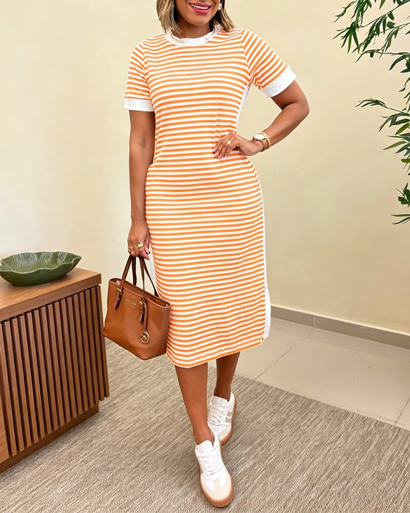 Andrea - Vestido midi de mujer con estampado de rayas